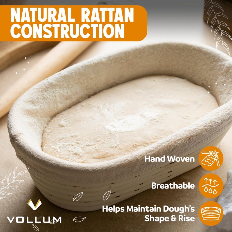 Vollum Banneton Bread Proofing Basket Sourdough Proofing Basket for Beginners & Professional Bakers, Handwoven Rattan Cane Bread Maker with Linen for Artisan Breads, 7 x 4 Inch, 0.5-Pound Round - Image 3